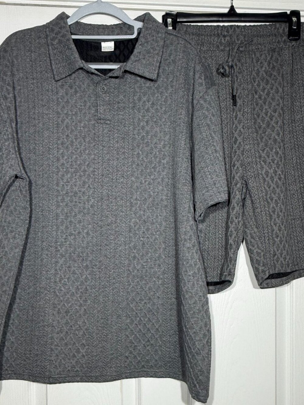 Imperium Mens 2 Piece Knit Short Polo Set Grey Cable Stitch XXL